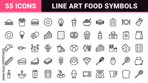Fast food and bakery line icons for menu design