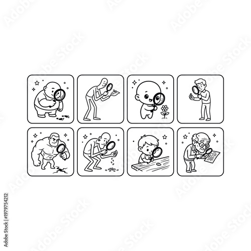 People using magnifying glass closely.