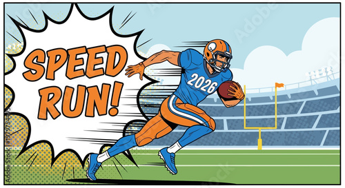 American Football Player Running Fast in Stadium