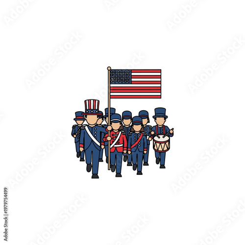 American soldiers marching with flag.