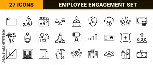 Job satisfaction and career growth minimalist line icons