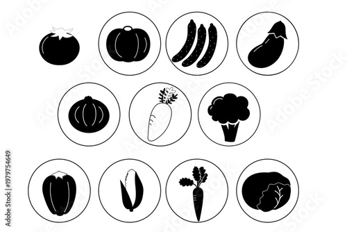 モノクロの野菜シルエットセット