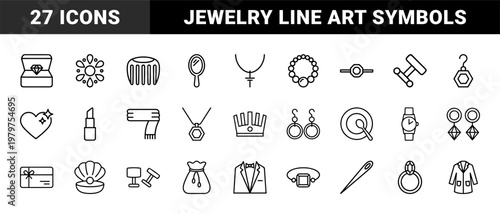 Jewelry and luxury accessories minimalist line icons.