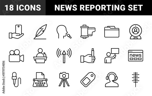 Journalism and mass media thin line icon collection