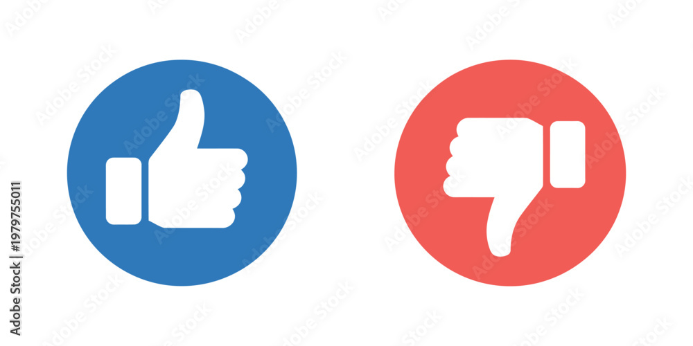 Fototapeta premium Thumb up or down icon, OK and bad sign in rainbow style, positive and negative choice concept, like or dislike decision symbol, social style button illustration, isolated vector design.