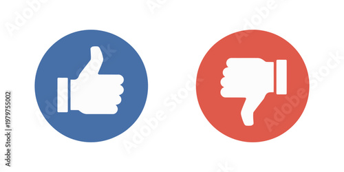 Thumb up or down icon, OK and bad sign in rainbow style, positive and negative choice concept, like or dislike decision symbol, social style button illustration, isolated vector design.