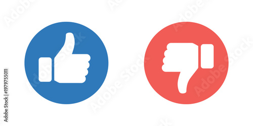 Thumb up or down icon, OK and bad sign in rainbow style, positive and negative choice concept, like or dislike decision symbol, social style button illustration, isolated vector design.