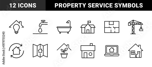 Real estate property and home management minimalist outline icons