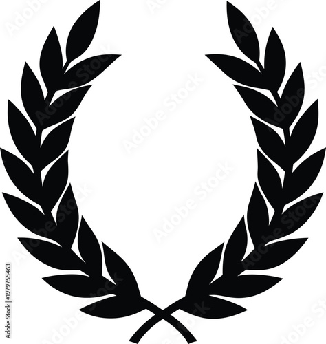 A Black Laurel Wreath On White Background Vector, illustration