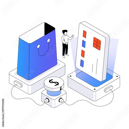 Shopping card payment illustration in trendy vector design