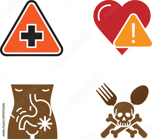 Toxic Hazard Symbols and Digestive Health Medical Warning Icons