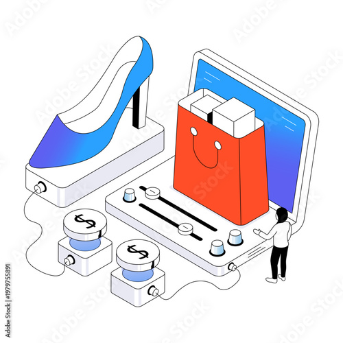 Creative design illustration of online shopping 