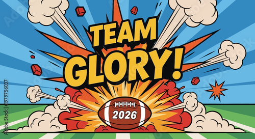 American Football Team Glory 2026 Comic Style Explosion