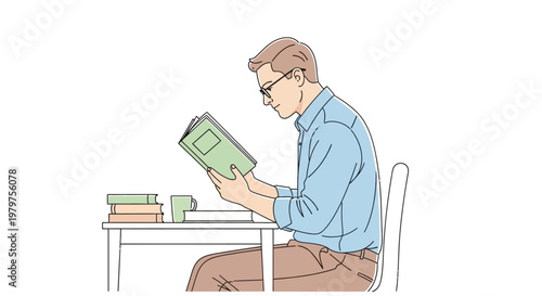 Man reading a newspaper sitting down.