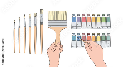Hands holding paint brushes and colors.