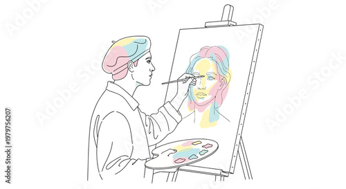 Woman painting on an easel.