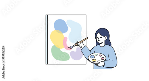Woman painting on canvas with brush.