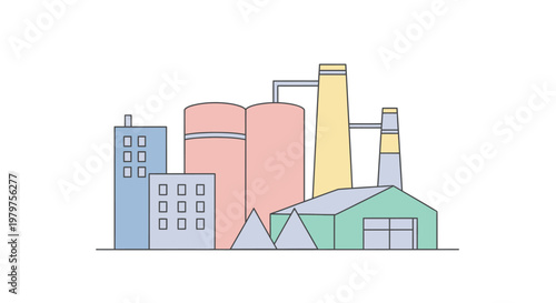 Industrial factory buildings and facilities.