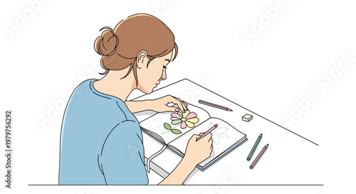 Woman drawing on a clipboard.
