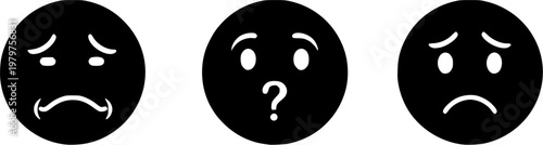 Set of Three Worried Stressed and Anxious Face Icons