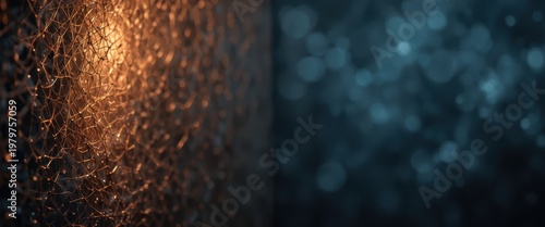 Abstract Illumination and Bokeh Texture with Metallic Glow in Deep Blue and Fiery Orange
