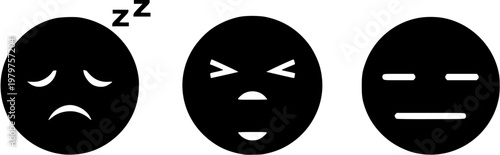 Series of Three Face Icons Showing a Transition to Deep Sleep and Drowsiness