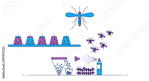 Genetic engineering concept with mosquito and laboratory equipment illustration