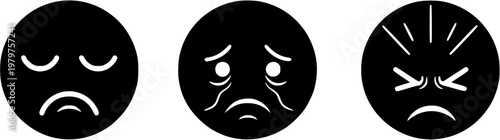 Series of Three Face Icons Displaying Anger Worry and Nervous Expressions