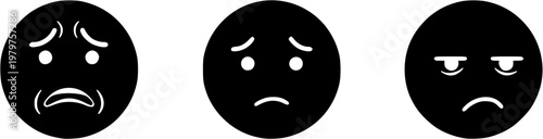 Series of Three Face Icons with Open Mouth Expressions: Shock, Worry, Neutrality