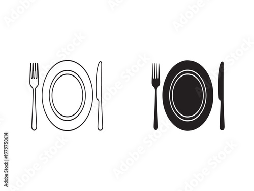 Elegant table setting illustration two place settings with plates forks and knives