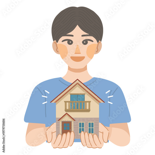 一戸建てに住む事を決めた、男性のイラスト