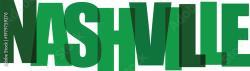 Nashville city name vector illustration with dark and light green overlapping letters on transparent backdrop.
