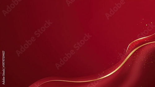 Gradient Red Festive Premium Background with Golden Lines Gold Accents Fluttering Red Ribbon Elegant Design Asset