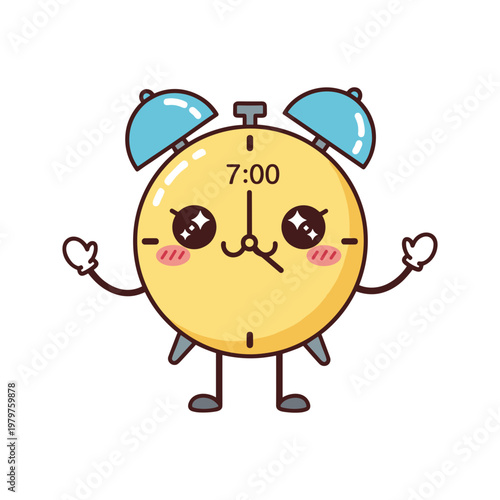 Cute Cartoon Alarm Clock Character.