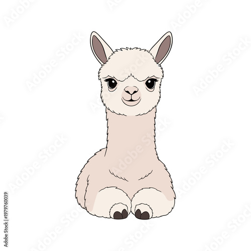 Cute Pink Llama Sitting Alone.