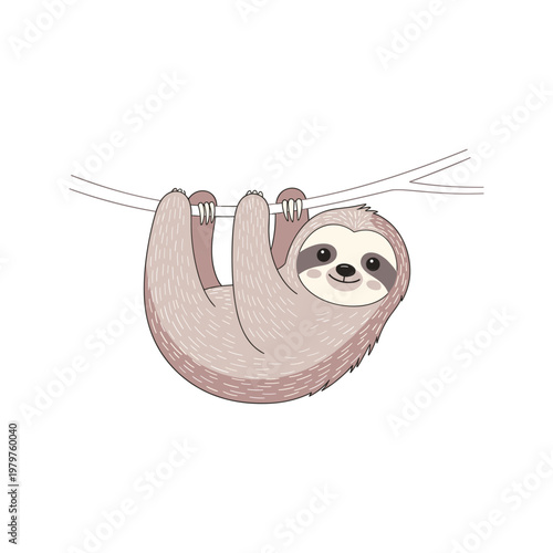 Cute Sloth Hanging Upside Down Smiling.