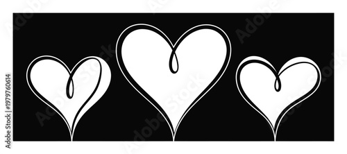 Heart Shapes Vector Illustration in Black and White