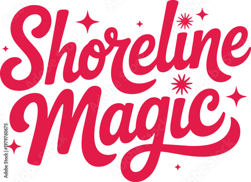 Shoreline Magic text typography with stars and sparkle accents