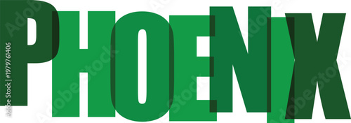 Phoenix city name typographic vector illustration with green overlapping characters on transparent background.
