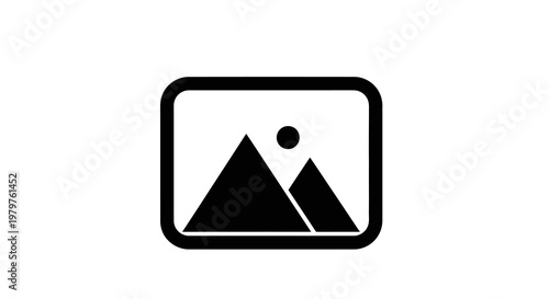 Free Download Black and white icon of a mountain landscape with a sun - GFXLoad