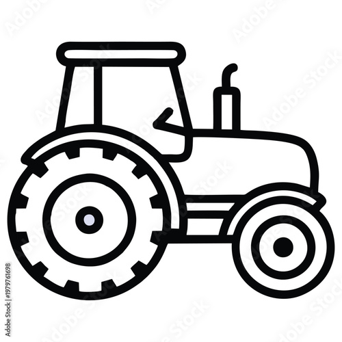 Modern Farm Tractor Agricultural Machinery Outline Vector Illustration Icon