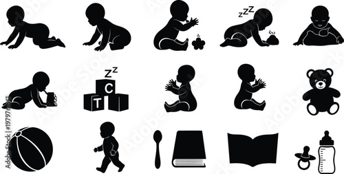 Baby silhouette collection isolated on transparent background childhood moments