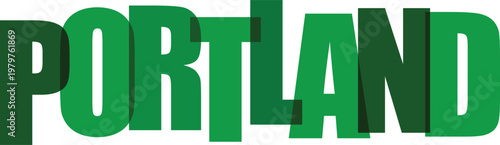 Portland city name typographic vector illustration with dark green overlapping block characters.