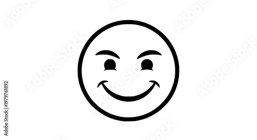 Simple Line Art Smiling Emoji Face with Thick Outlines