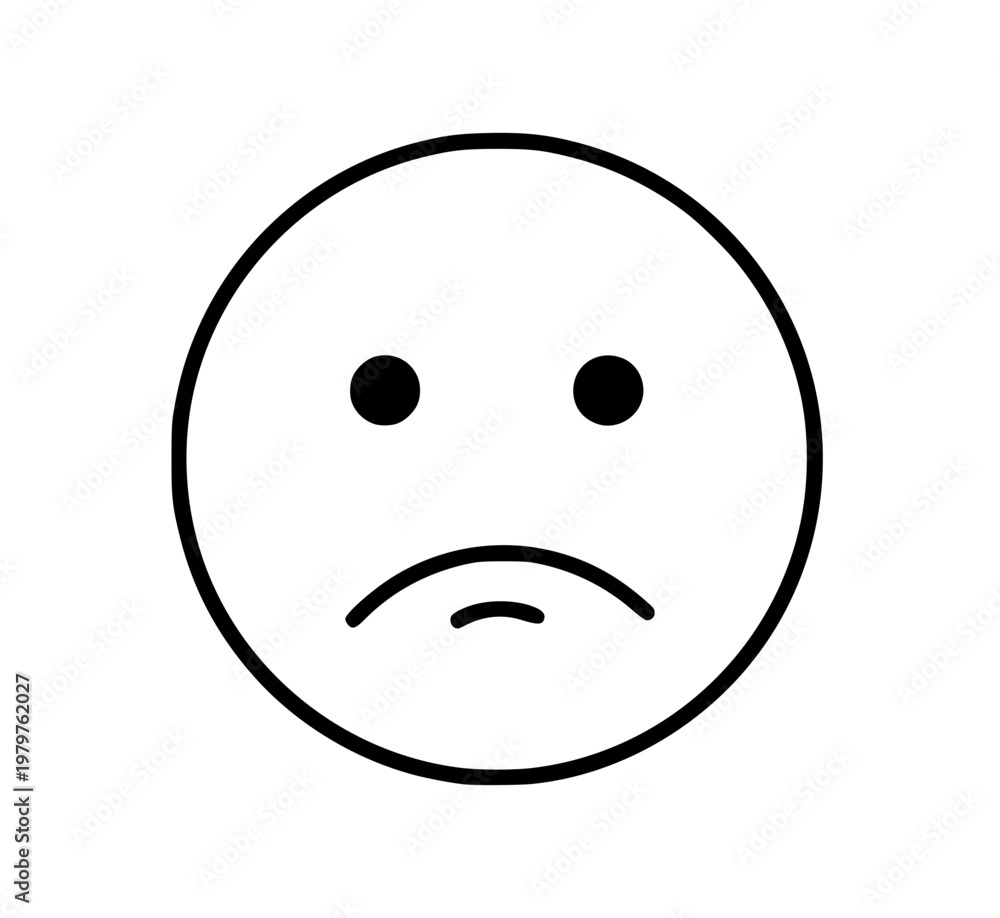 Obraz premium Simple Line Art Sad Frowning Face Icon with Downward Mouth