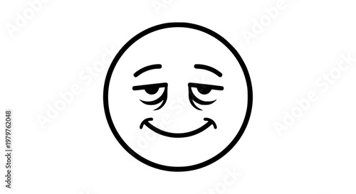Tired Line Art Face Emoji with Heavy Eyes and Slight Smile