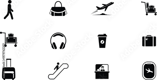 Travel icons silhouette collection isolated on transparent background