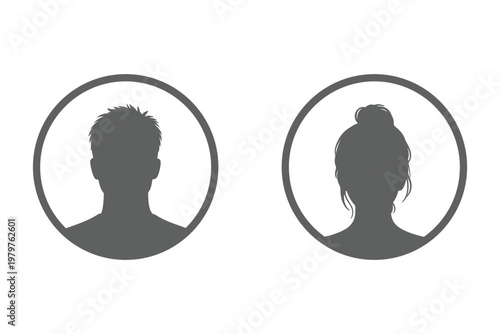 Silhouette Busts of a Man and a Woman on White Background male female