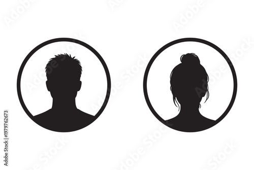 Silhouette Busts of a Man and a Woman on White Background male female