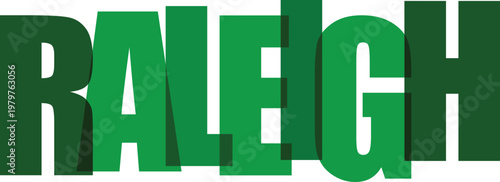Raleigh city name typographic vector illustration with dark green overlapping bold letters.